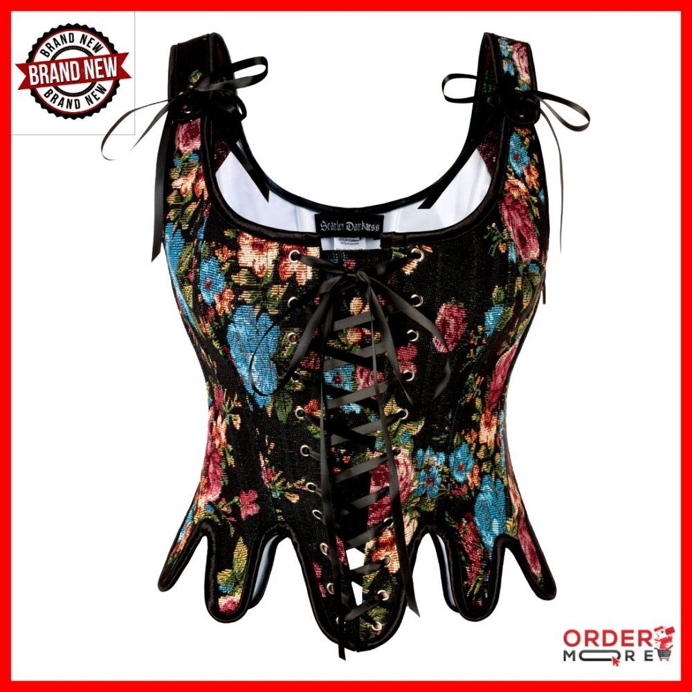 Renaissance Corset Top Floral Lace Up Bodyshaper Bustier Elegant Vintage Style